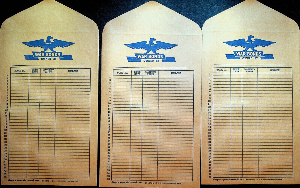 War Bonds Envelope Lot of 3 Government Printing Office