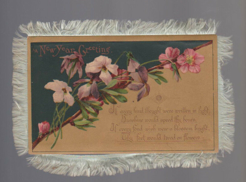 Happy New Years Victorian Greeting Card Tasseled Fringe Trade