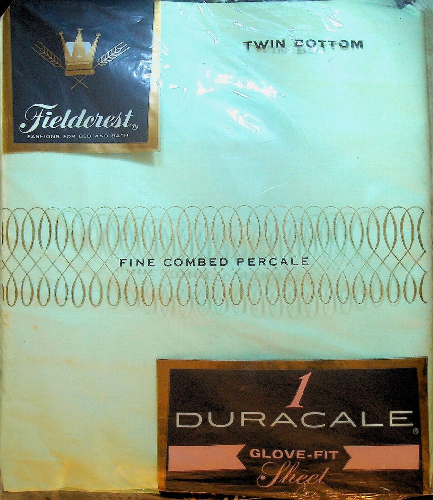 Fieldcrest Duracale Glove Fit Sheet Twin Bottom Fine Combed Percale Green NOS