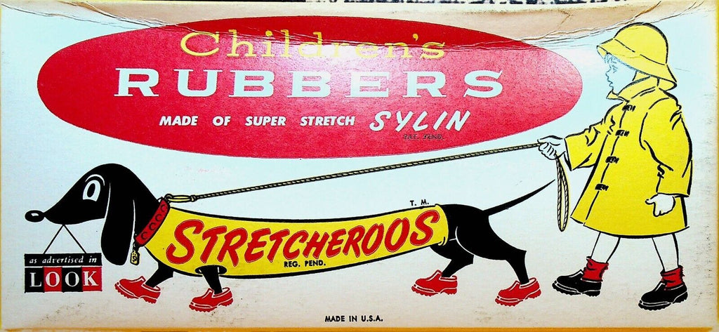 Children's Shoe Rubbers Stretcheroos NIB NOS 1950s Red Servus 8 to 9 1/2 Vintage