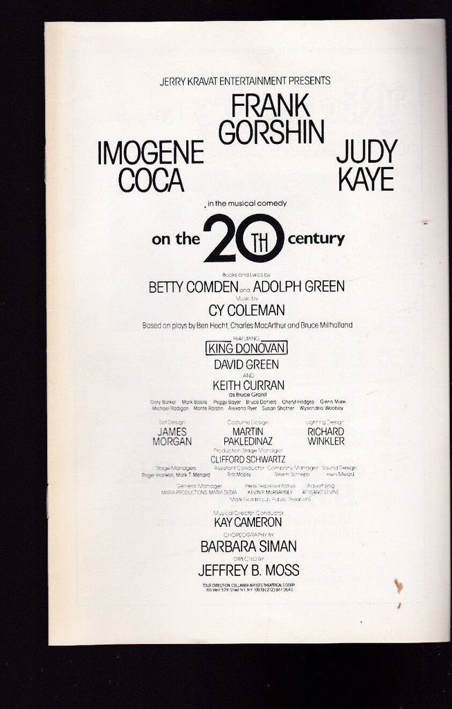 On the 20th Century Program Imogene Coca Judy Kaye Frank Gorshin 1987