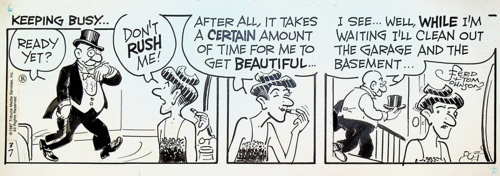 Moon Mullins Original Comic Strip Art Ferd & Tom Johnson March 7 1987 Beautiful