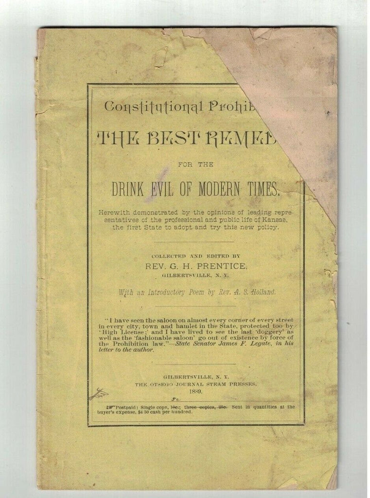 Constitutional Prohibition Best Remedy for the Drink Evil of Modern Times 1889