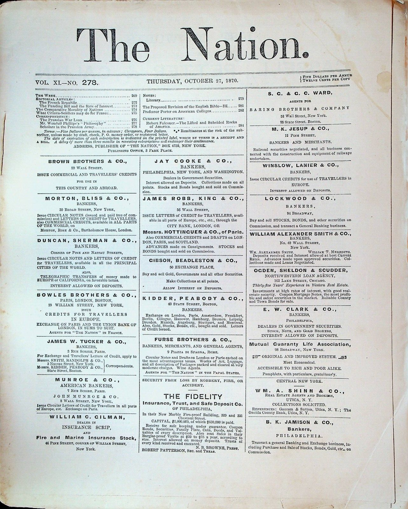 The Nation Magazine October 27 1870 Franco Prussian War
