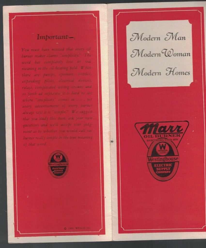 Marr Oil Burner 1933 Brochure Westinghouse Electric Supply Co Modern Woman
