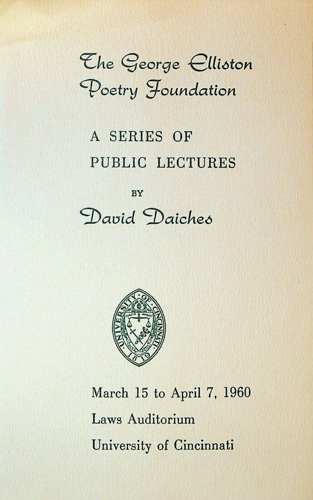 Public Lectures Brochure David Daiches 1960 George Elliston Poetry Foundation