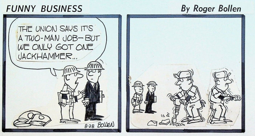 Funny Business Original Comic Strip Art Rog Bollen Union Construction Jackhammer