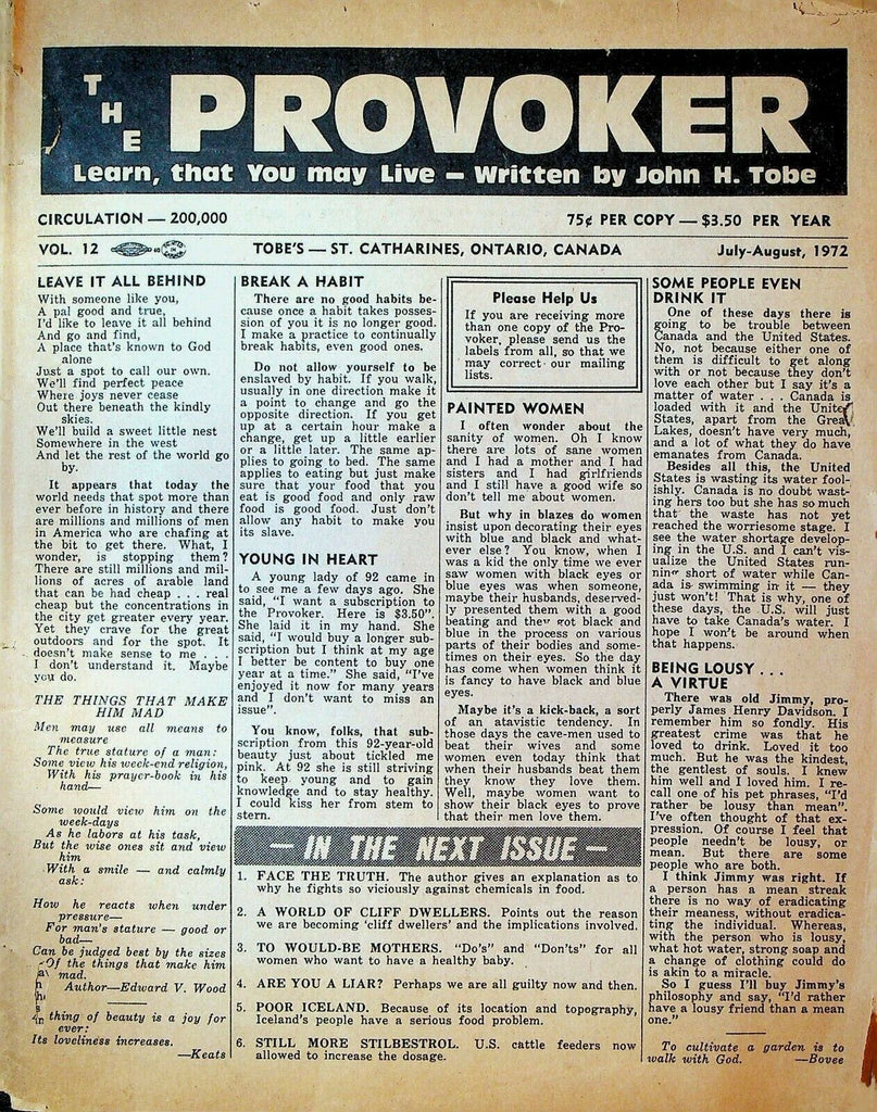 The Provoker July 1972 John Tobe Nutrition Diet Healthcare