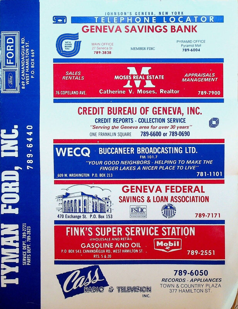 Geneva NY City Directory Residential Edition 1977 Businesses