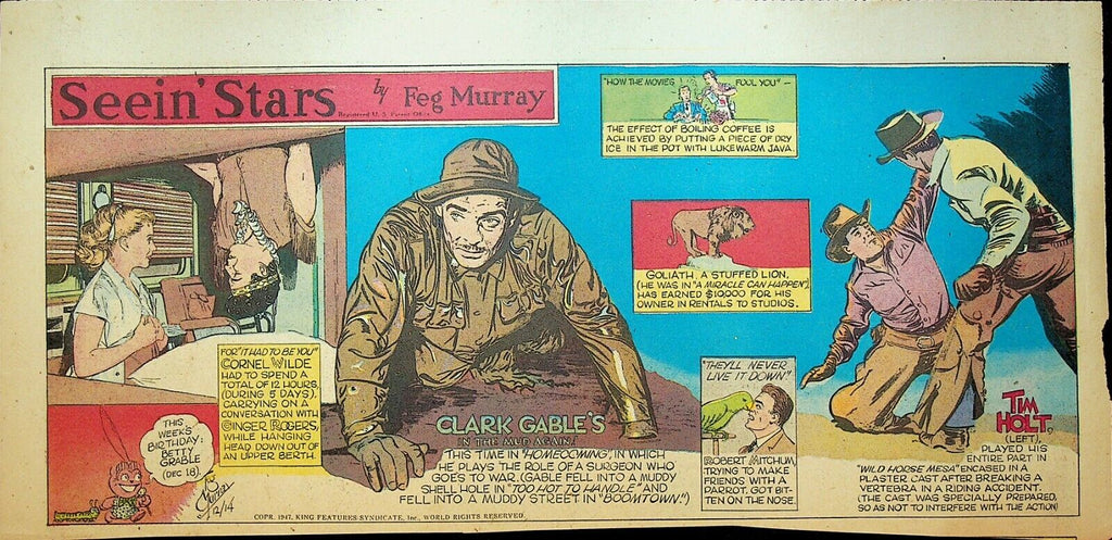 Seein Stars Comic Strip December 14 1947 Clark Gable Tim Holt Cornel Wilde
