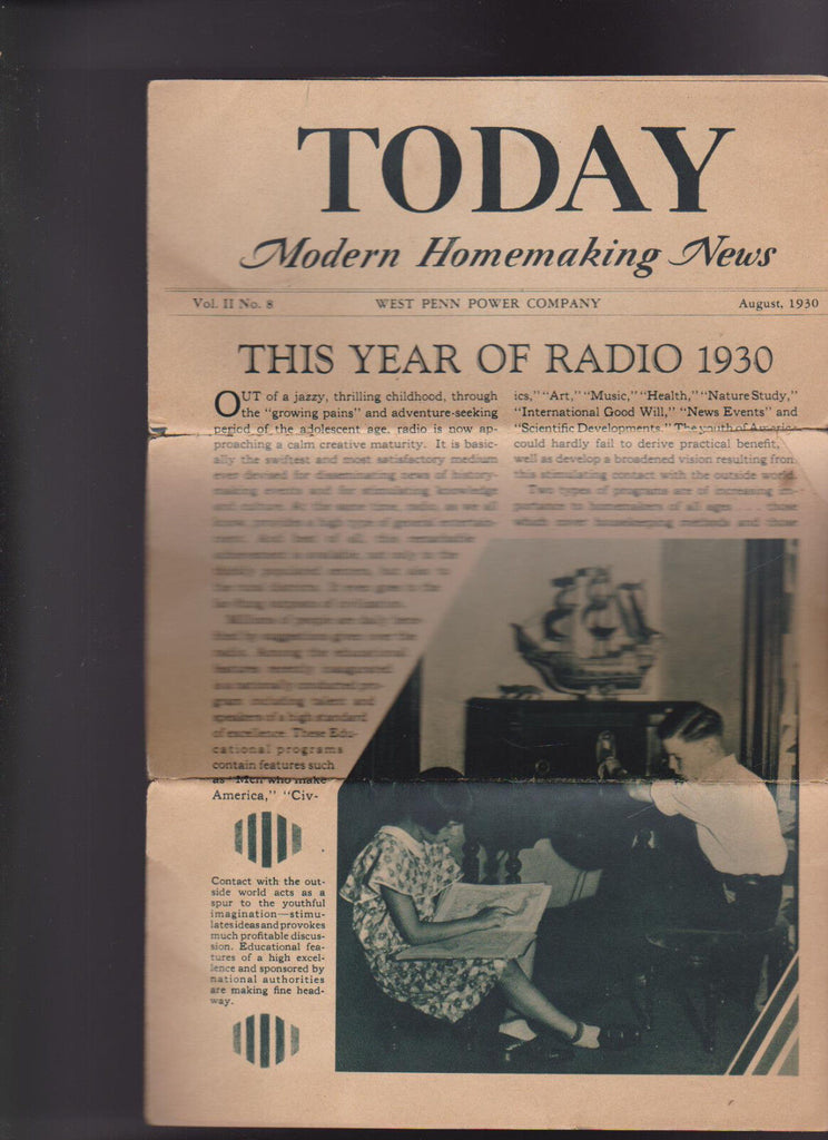 West Penn Power Company Today Modern Homemaking News August 1930 Radio