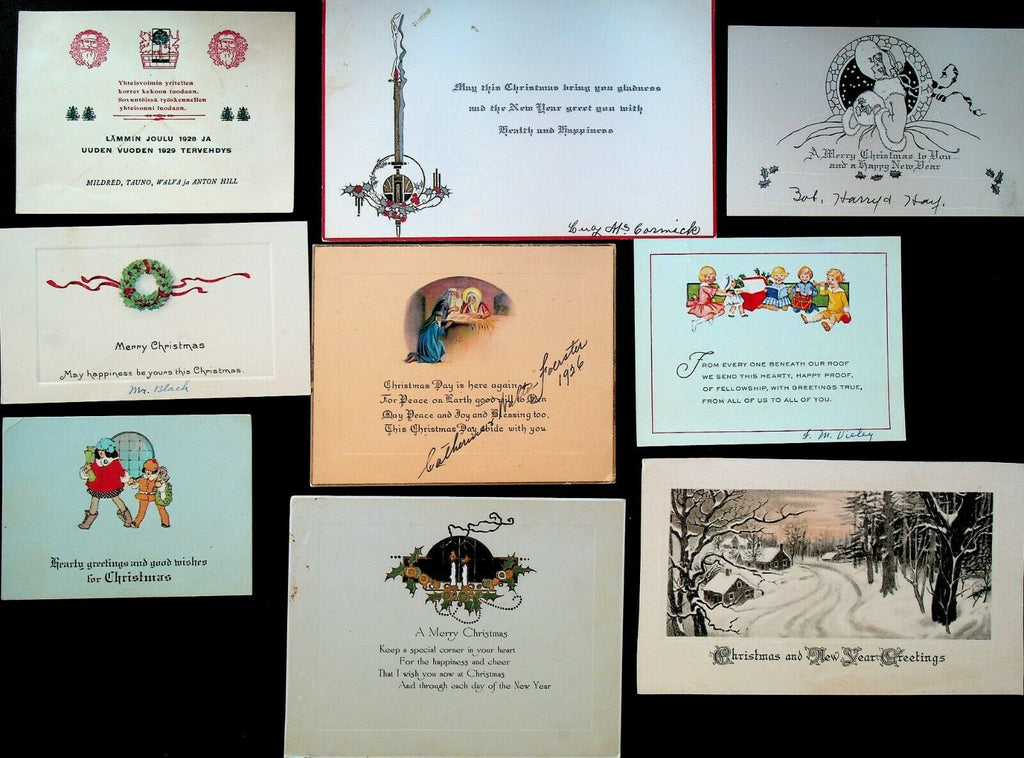 Christmas Card Lot of 9 1920s Santa Claus Three Wise Men Holly