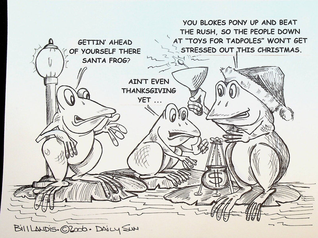 Bill Landis Original Cartoon Art The Villages Daily Sun 2006 Frog Santa Claus