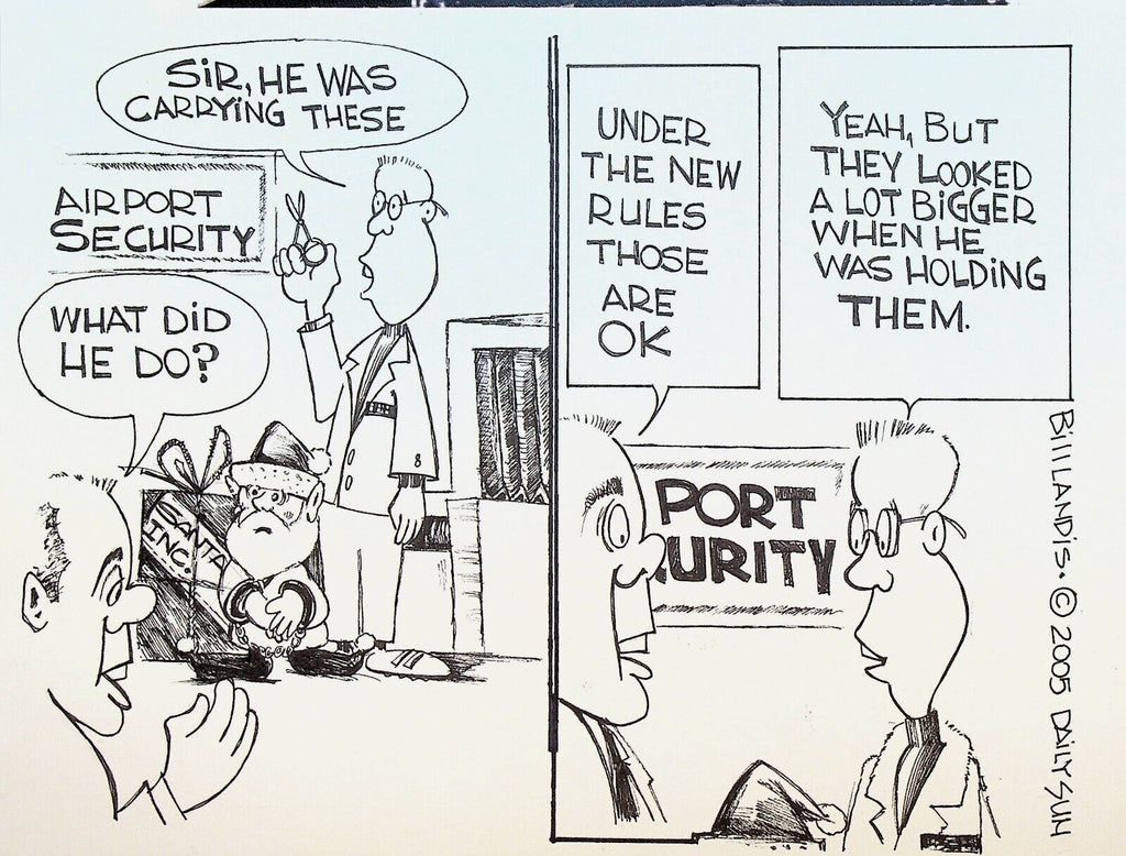 Bill Landis Original Cartoon Art The Villages Daily Sun 2005 Santa Claus TSA