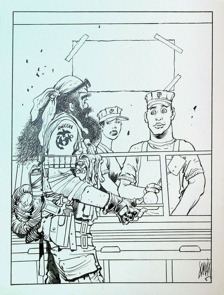 Leatherneck Magazine Original Comic Art Don Lomax 1990s Marines Mess Hall Eggs