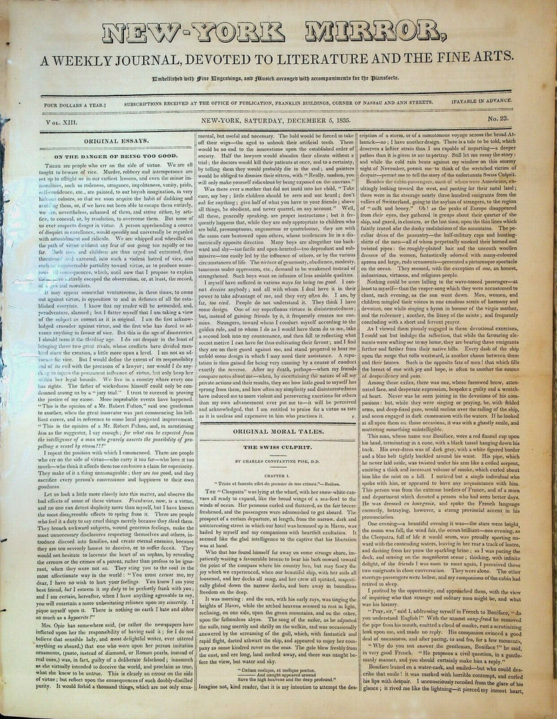 New York Mirror December 5 1835 Charles Jefferys William Cox William Sumner