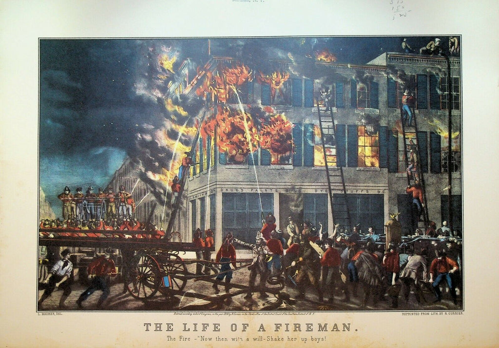 Currier & Ives Calendar Topper 1952 The Life of a Fireman Fire