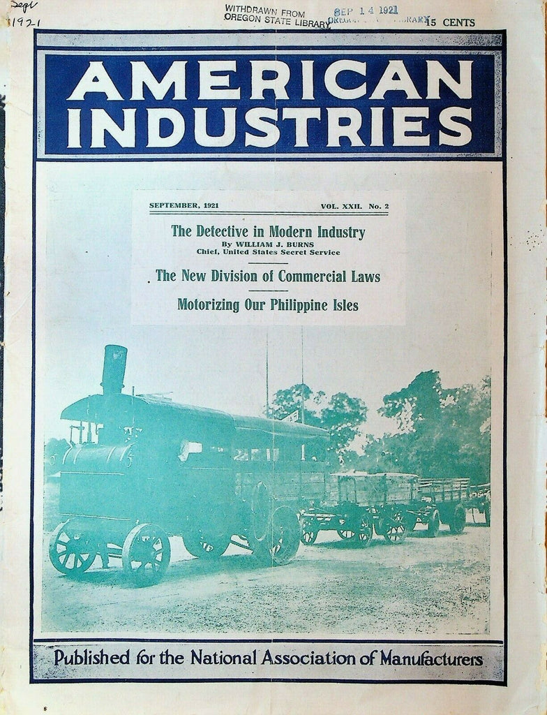 American Industries Magazine September 1921 Cars & Roads in Philippines