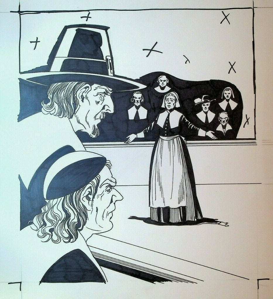 Pilgrim Woman Giving Speech to Angry Men Original Art Cynthia Martin