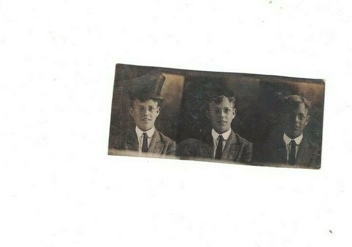 Photo Booth Strip Man Trying on Top Hat Strip of 3 Photos Vintage