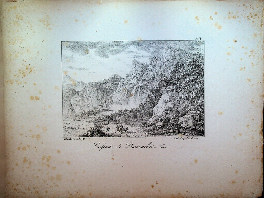 Godefroy Engelmann Lithograph 1820s Pissevache Waterfall Cascade #2