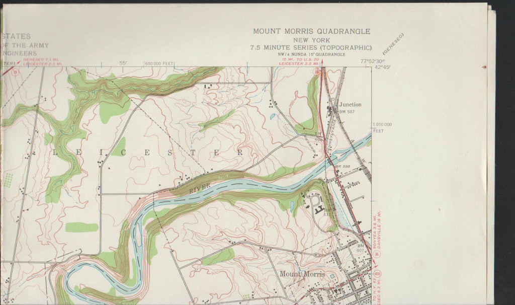 Mount Morris NY Quadrangle 1943 Topographical Map