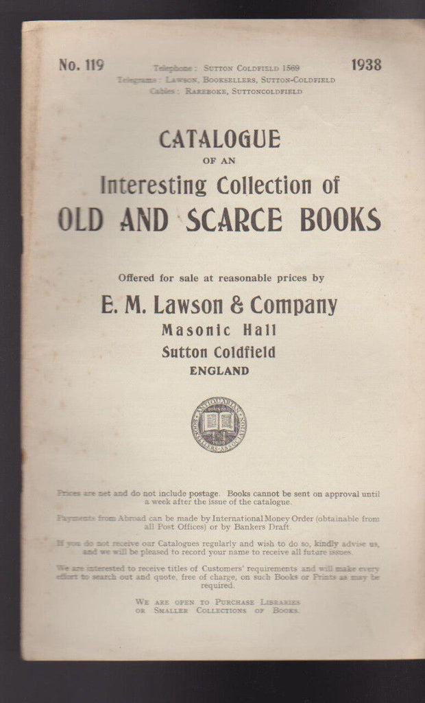 EM Lawson & Co Catalog 119 1938 Old & Scarce Books
