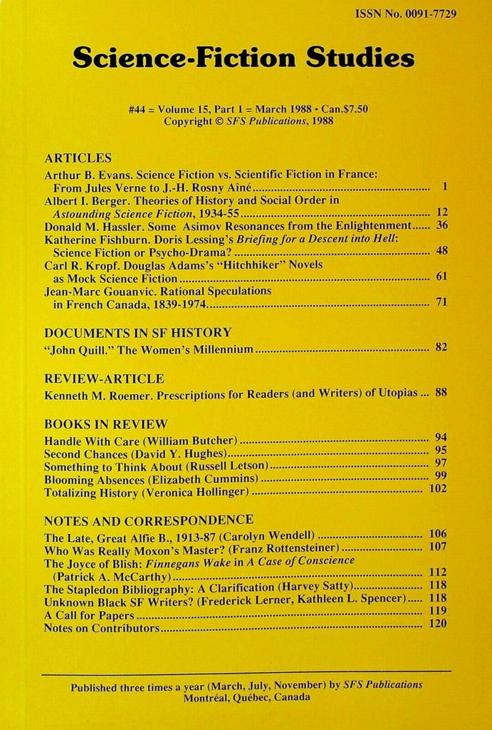 Science Fiction Studies 44 March 1988 Isaac Asimov Douglas Adams