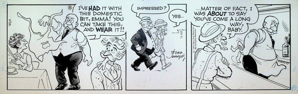 Moon Mullins Original Comic Strip Art Ferd Johnson May 9 1972 Bar