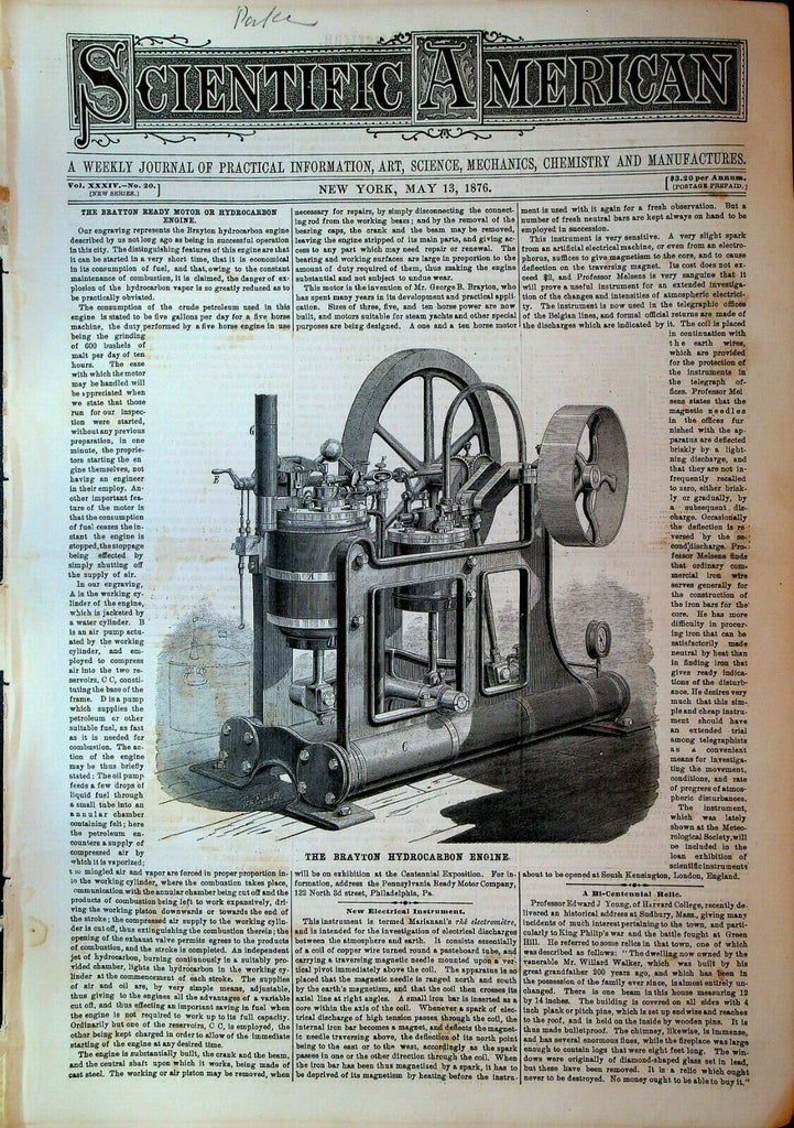 Scientific American May 13 1876 Agricultural Machinery Brayton Engine
