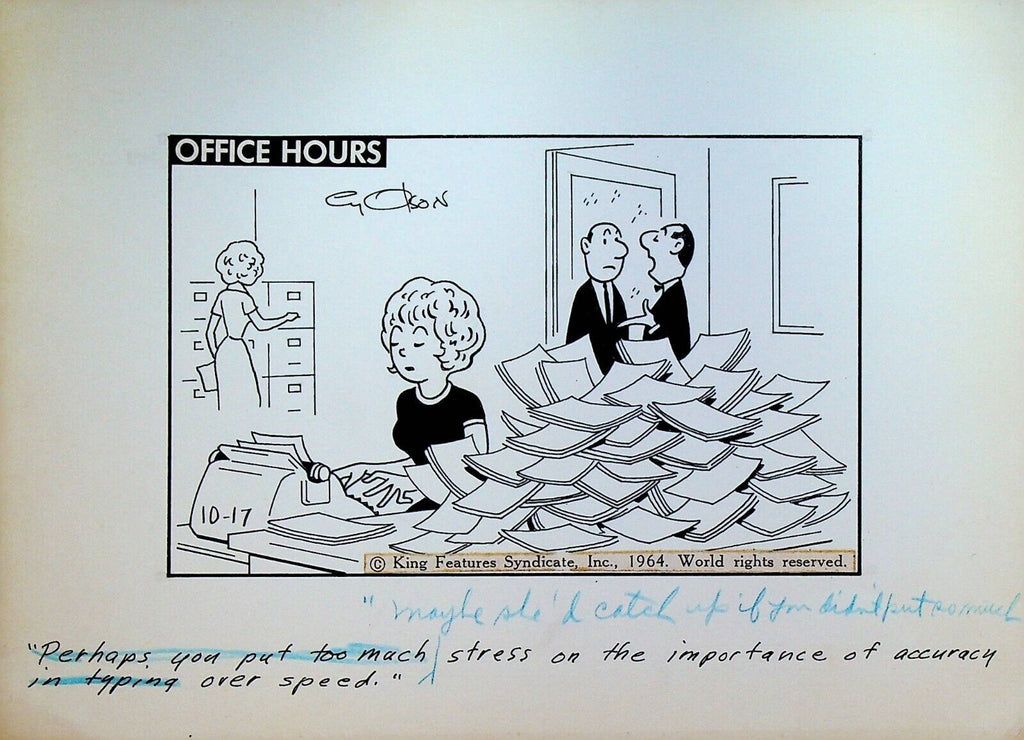 Office Hours by Cy Olson Original Comic Strip Art October 17 1964 Accurate Speed