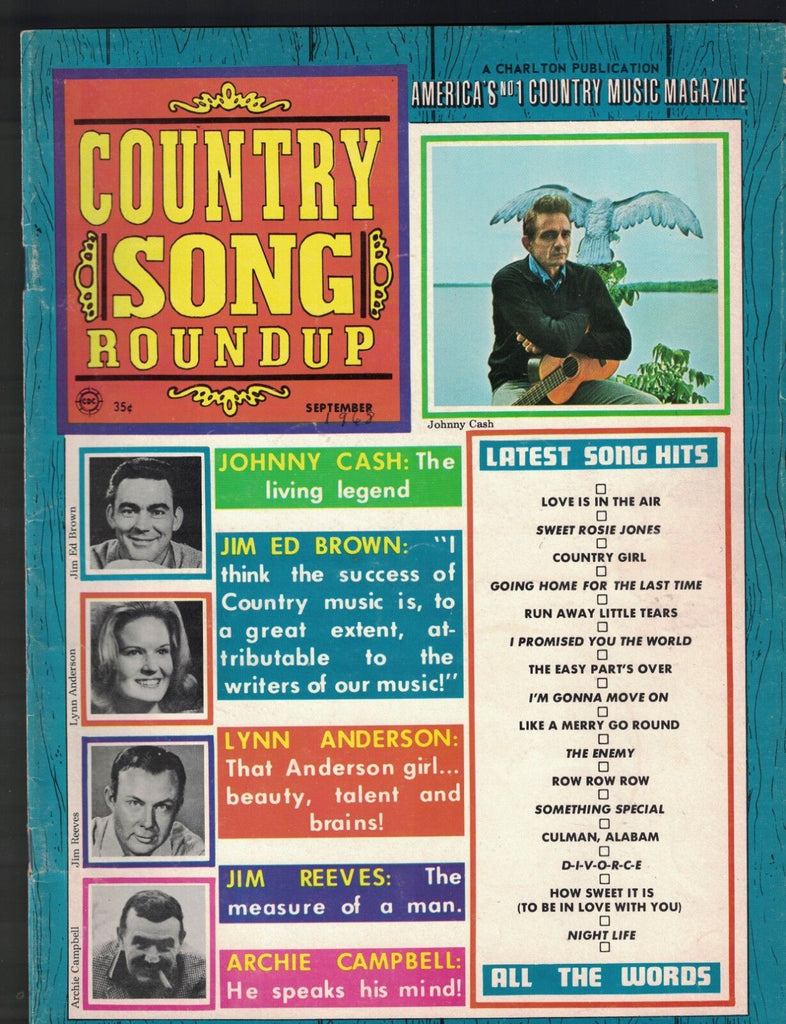 Country Song Roundup September 1968 Johnny Cash Jim Reeves Archie Campbell