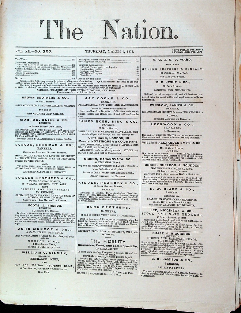 The Nation Magazine March 9 1871 Coal Troubles Miners Southern Reconstruction