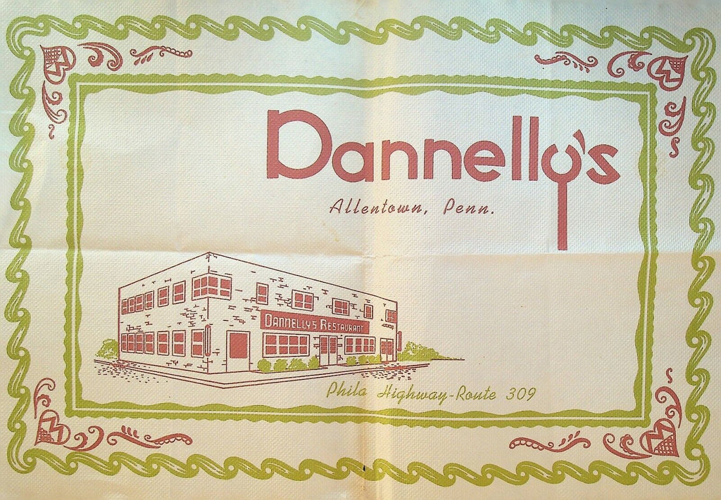Dannelly's Restaurant Placemat Allentown Pennsylvania 1960s
