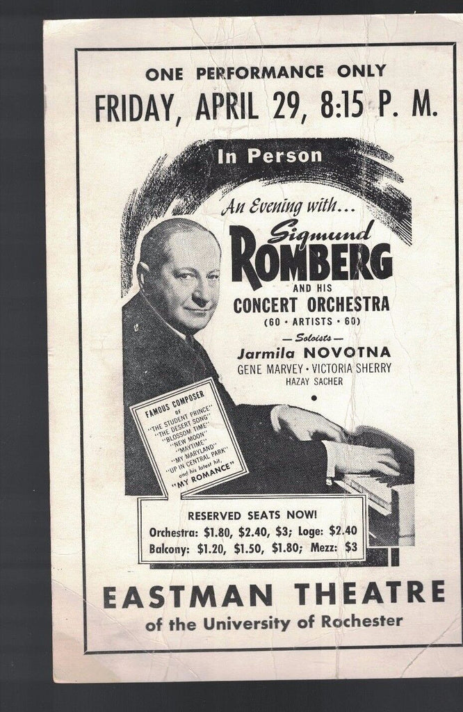 Sigmund Romberg & His Orchestra mailing ad 1940s Rochester NY