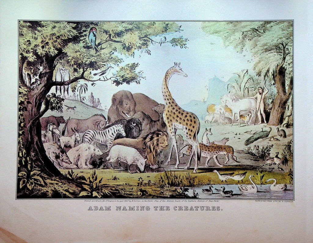 Currier & Ives Print Adam Naming the Creatures