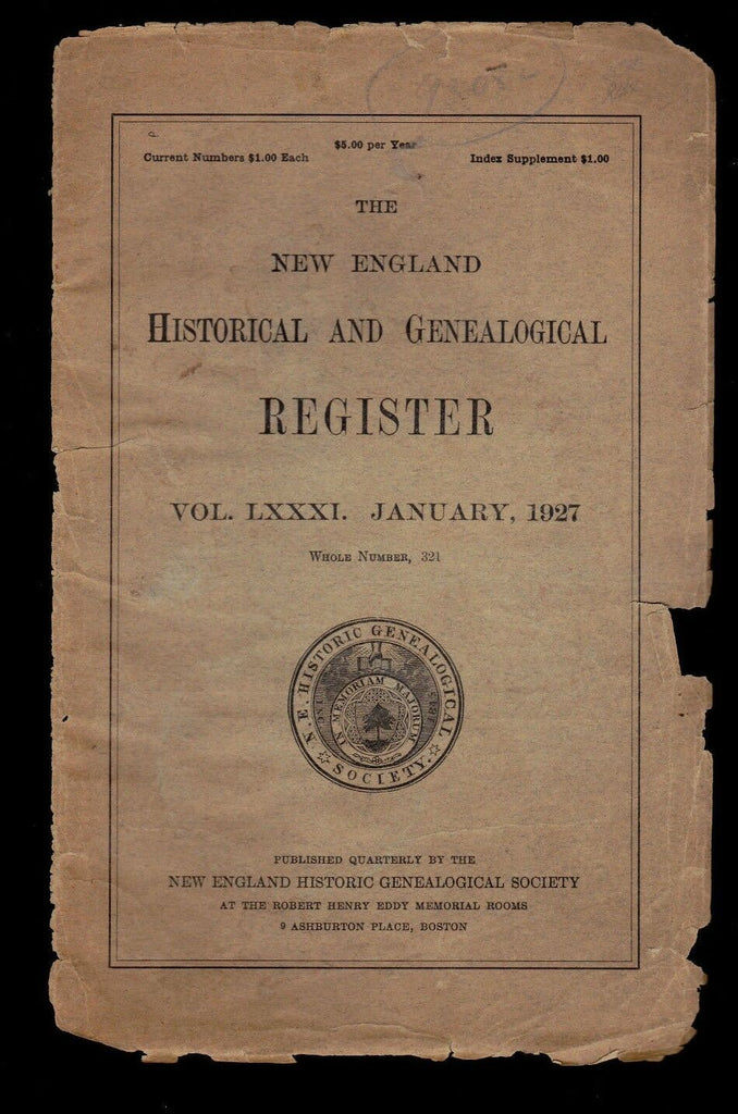 New England Historical & Genealogical Register Magazine January 1927