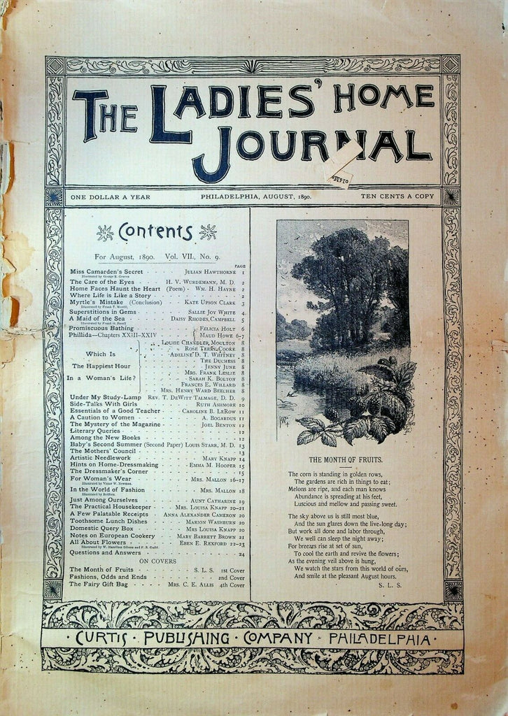 Ladies Home Journal August 1890 Fashion Needlework Julian Hawthorne