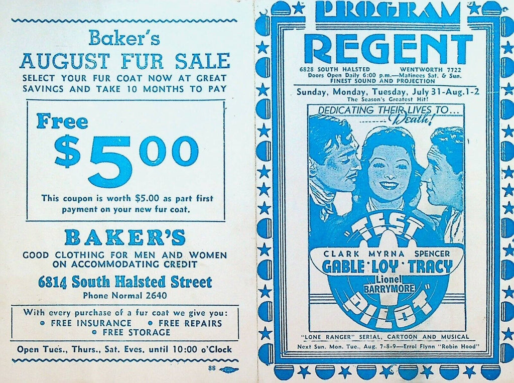 Clark Gable Spencer Tracy Myrna Loy Movie Ad Herald Regent Theatre Chicago 1938