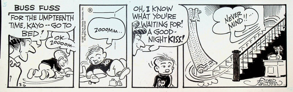 Moon Mullins Original Comic Strip Art Ferd & Tom Johnson March 6 1987 Bedtime