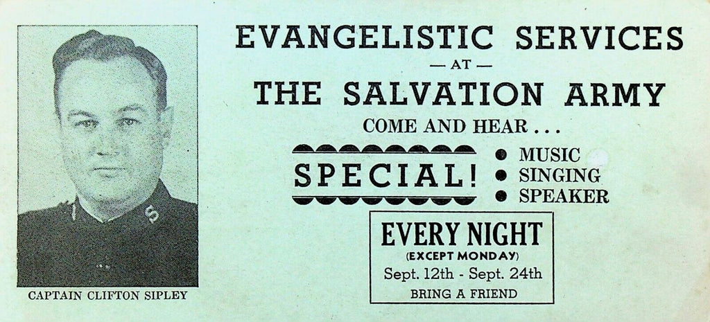 Evangelistic Services Salvation Army Blotter Captain Clifton Sipley