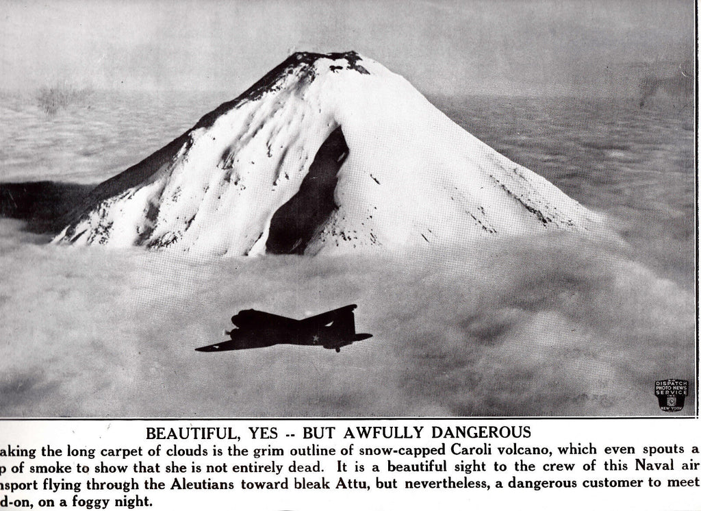 Navy Transport Flying near Caroli Volcano WWII Dispatch Photo News Service