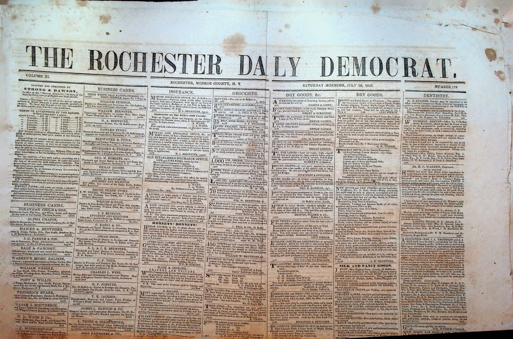 Rochester NY Daily Democrat Newspaper July 29 1843 John Quincy Adams