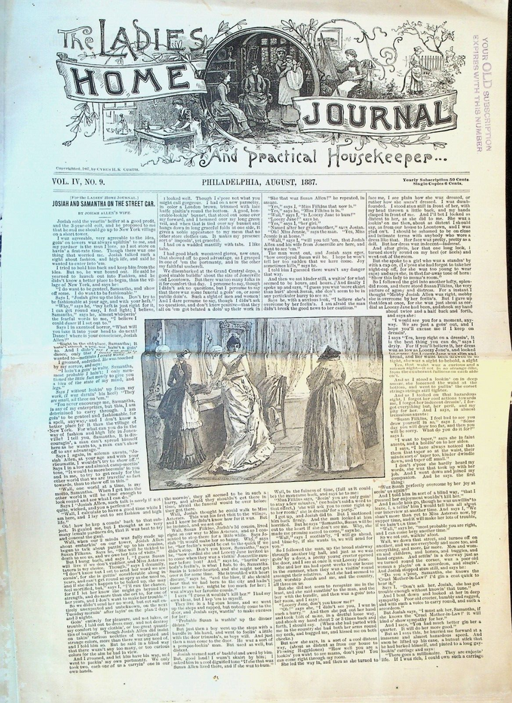 Ladies Home Journal August 1887 Josiah Allen's Wife Marion Harland