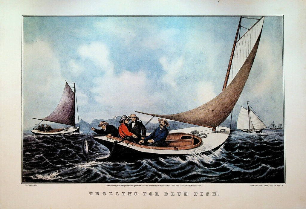 Currier & Ives Calendar Topper 1947 Trolling for Blue Fish