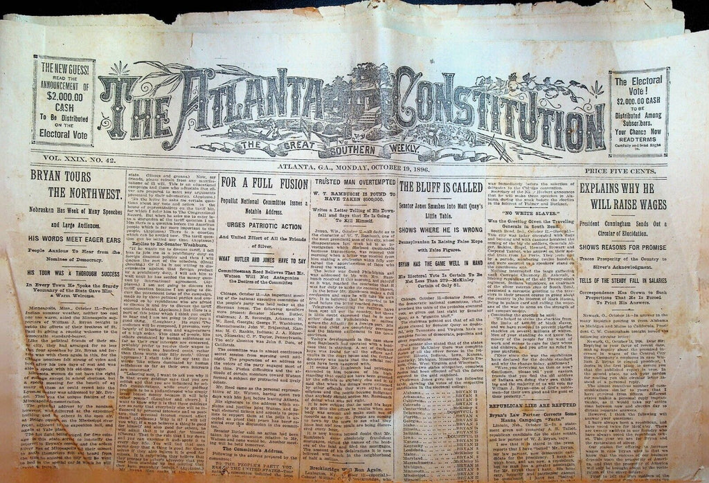 The Atlanta Constitution October 19 1896 Lynching Race Violence Election