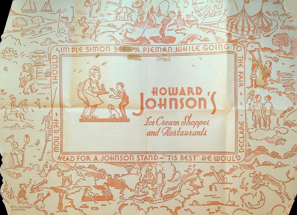 Howard Johnson's Ice Cream Shoppes & Restaurant Placemat Simple Simon