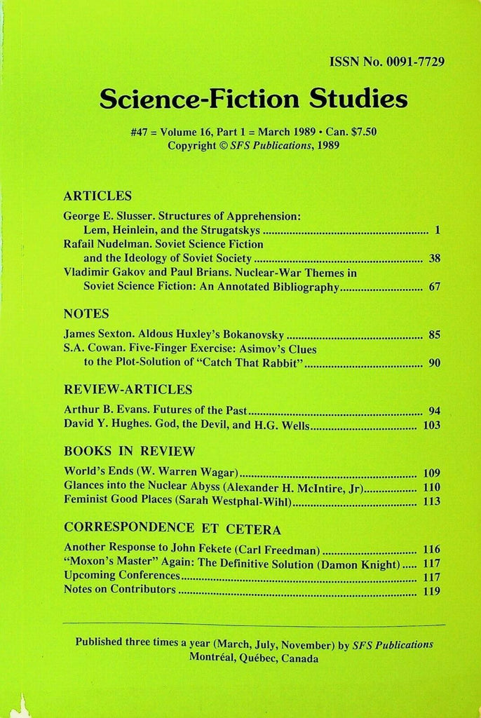 Science Fiction Studies 47 March 1989 Robert Heinlein Soviet Science Fiction