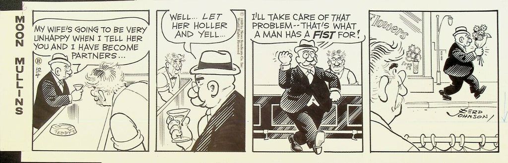 Moon Mullins Ferd Johnson Original Comic Strip Art October 4 1969 Bar