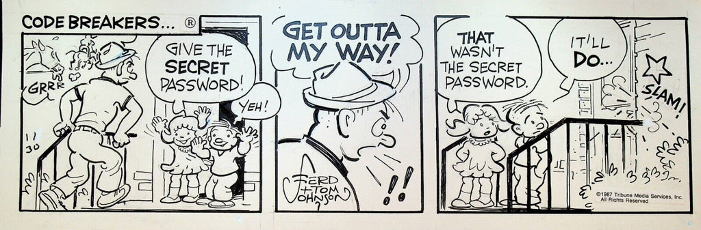 Moon Mullins Original Comic Strip Art Ferd & Tom Johnson November 30 1987 Angry